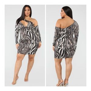 Fashion Nova One Shoulder Animal print dress
